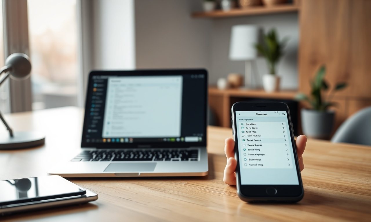 Scrivania con laptop e smartphone che mostrano un assistente di intelligenza artificiale mentre pianifica attività