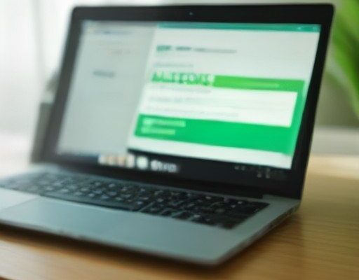 Computer portatile su una scrivania con una schermata di sicurezza e uno scudo verde