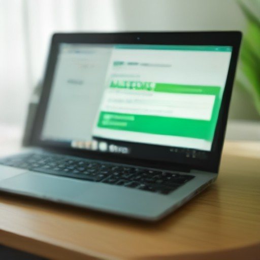 Computer portatile su una scrivania con una schermata di sicurezza e uno scudo verde