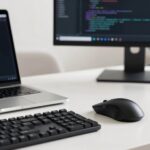 Scrivania di lavoro con laptop, monitor, tastiera e mouse ergonomico per testare dispositivi con intelligenza artificiale